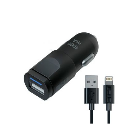 Автомобильное зарядное устройство для Apple InterStep 1 USB 1A + кабель Lightning, Black